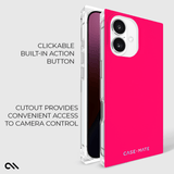 CLICKABLE BUILT-IN ACTION BUTTON. CUTOUT PROVIDES CONVENIENT ACCESS TO CAMERA CONTROL
