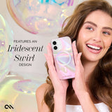 FEATURES AN IRIDESCENT SWIRL DESIGN