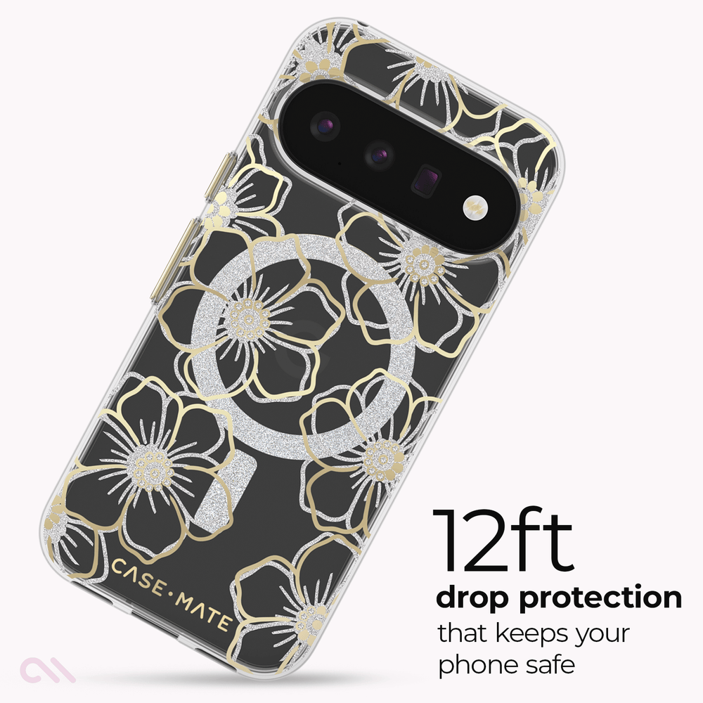 12 foot drop protection that keeps your phone safe - Floral Gems with Magnet - Pixel 11
