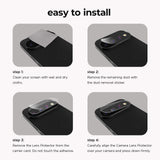 Easy to Install. Step 1: Clean your screen with wet and dry cloths. Step 2: Remove the remaining dust with the dust removal sticker. Step 3: Remove the Lens Protector from the carrier card. Do not touch the adhesive. Step 4: Carefully align the Camera Lens Protector over your camera and press down firmly.
