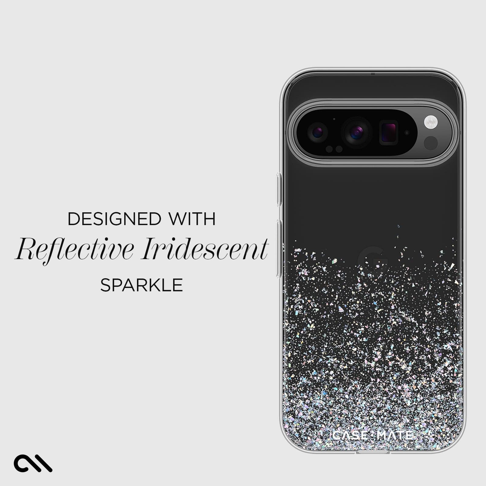 Designed with reflective iridescent sparkle