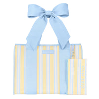 Striped bag with a large blue bow on a white background
#color_cabana stripe bow