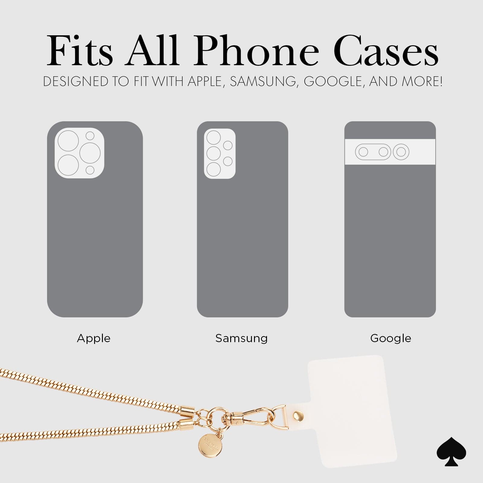 FITS ALL PHONE CASES. DESIGNED TO FIT WITH APPLE, SAMSUNG, GOOGLE AND MORE!