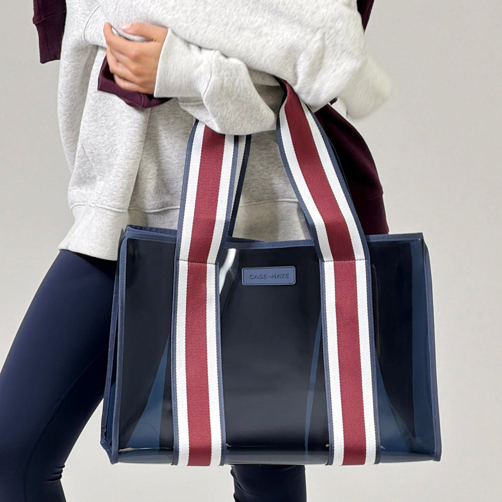 Navy Rugby Stripe Jelly Tote #color_navy rugby stripe