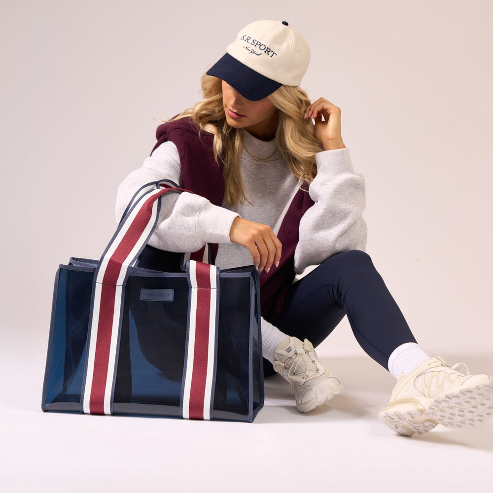 Navy Rugby Stripe Jelly Tote #color_navy rugby stripe