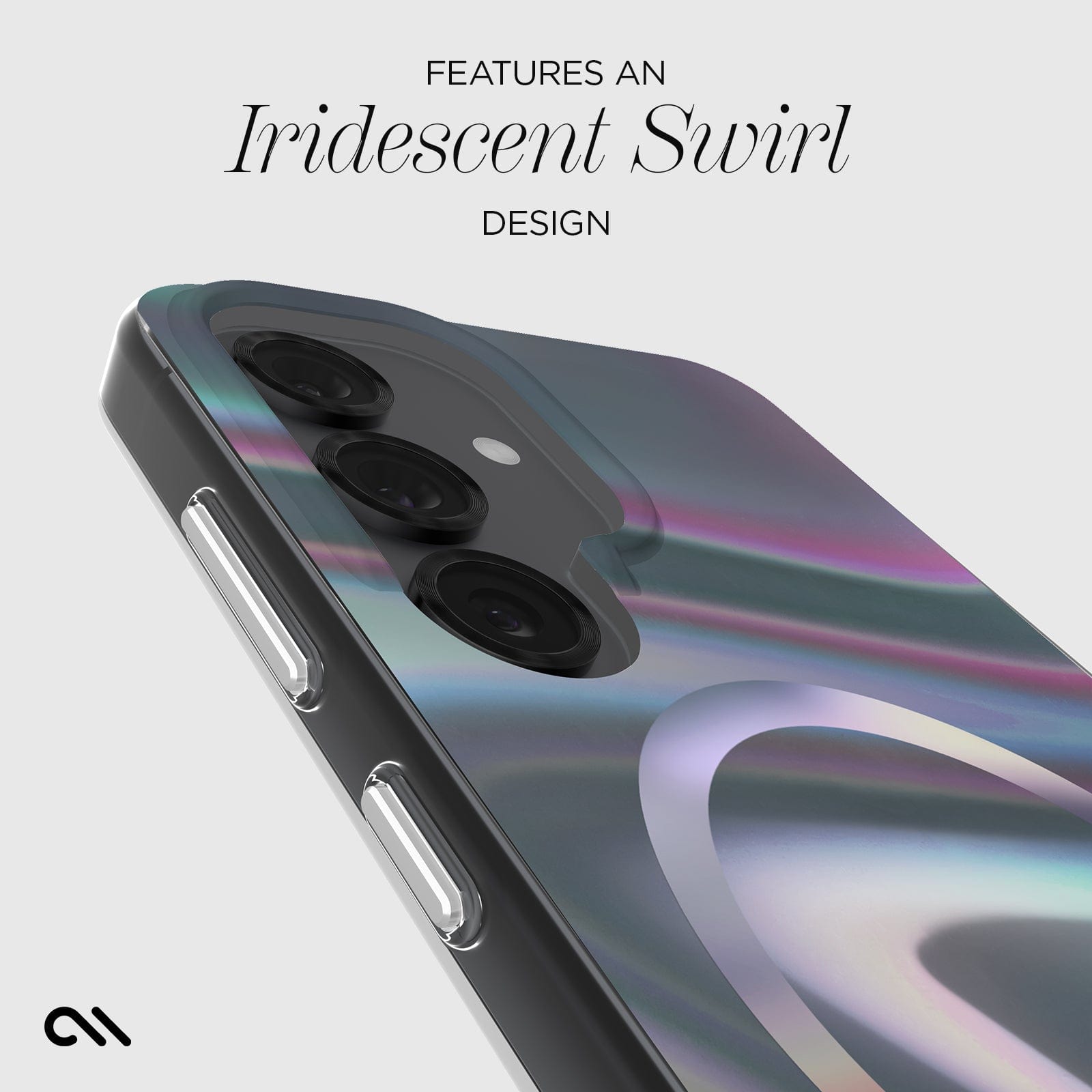 FEATURES AN IRIDESCENT SWIRL DESIGN