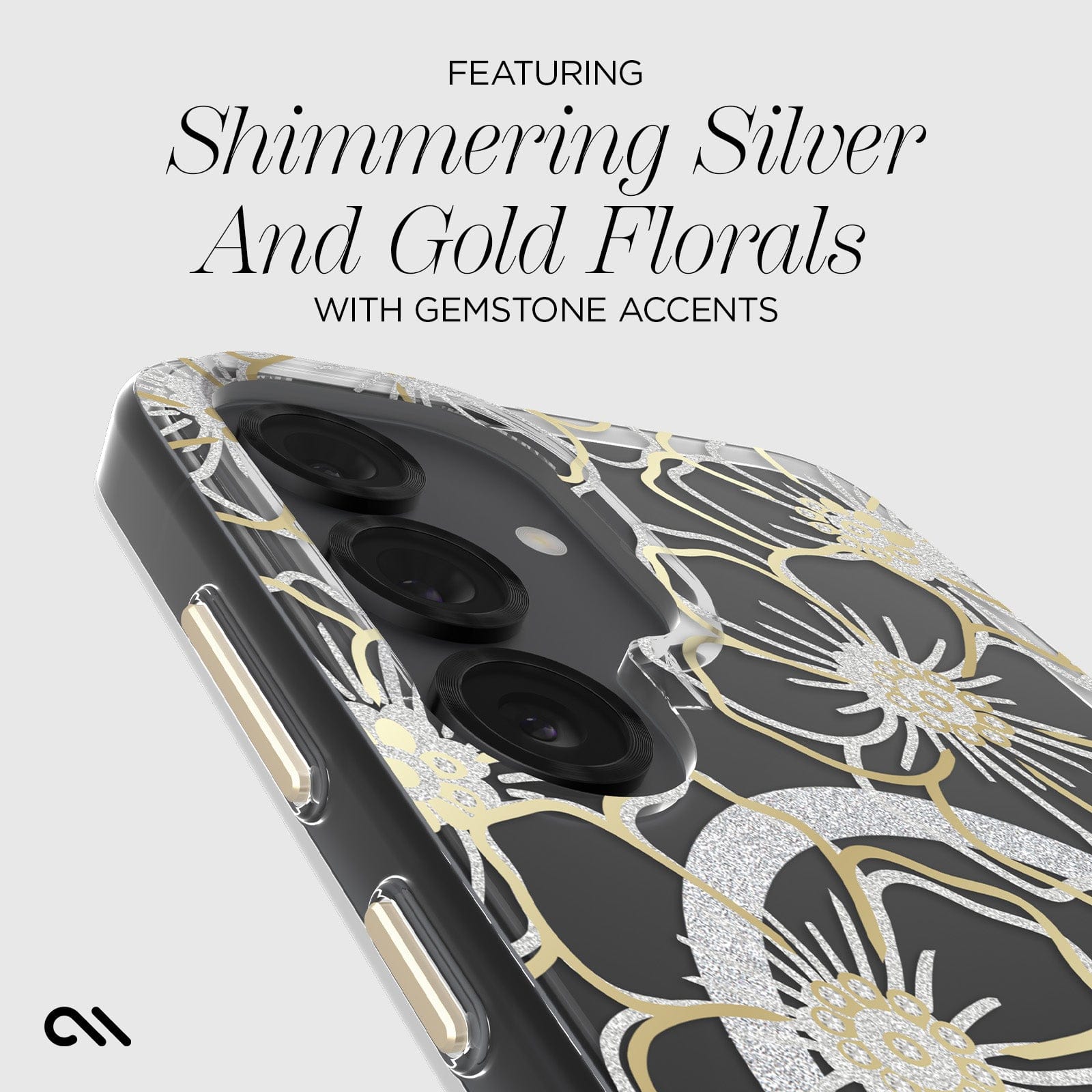 FEATURING SHIMMERING SILVER AND GOLD FLORALS WITH GEMSTONE ACCENTS