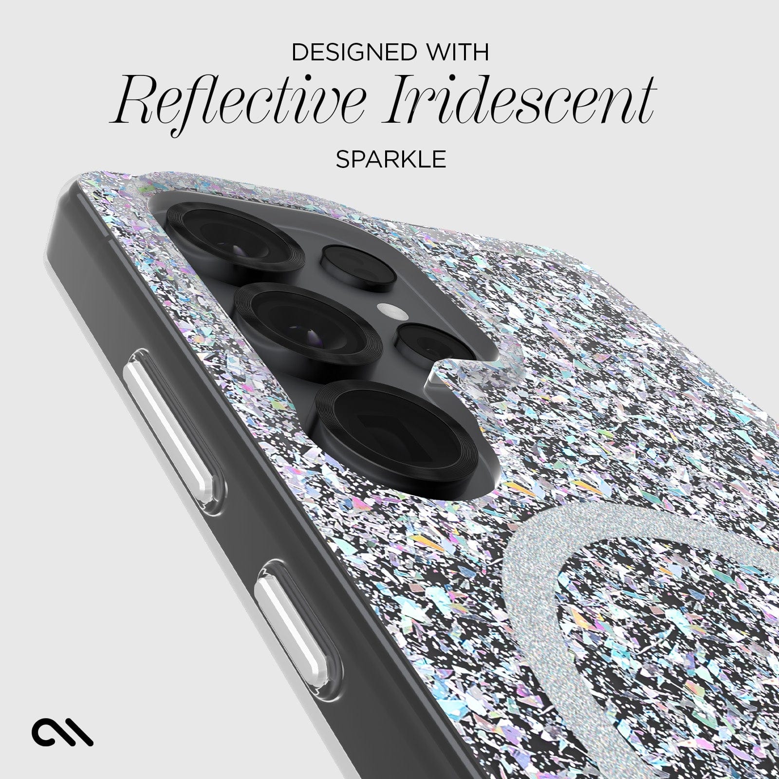 DESIGNED WITH REFLECTIVE IRIDESCENT SPARKLE