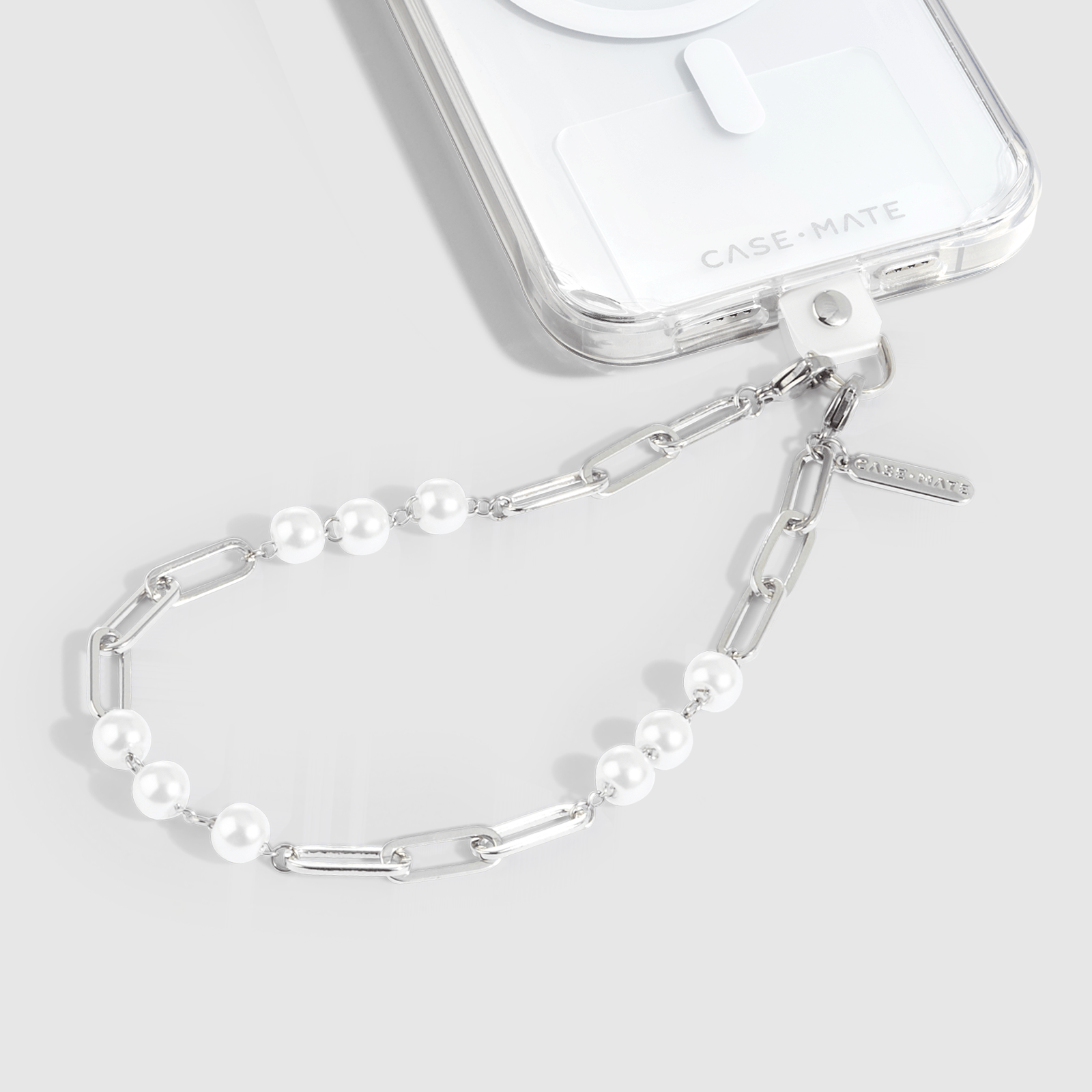 Silver Link Pearl Phone Charm
