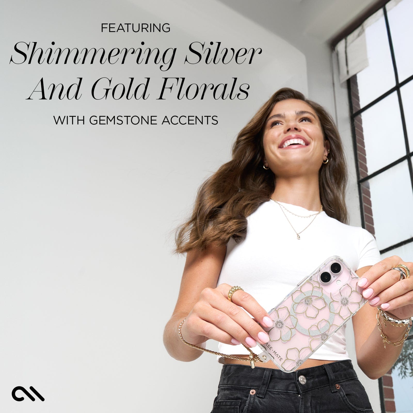 FEATURING SHIMMERING SILVER AND GOLD FLORALS WITH GEMSTONE ACCENTS