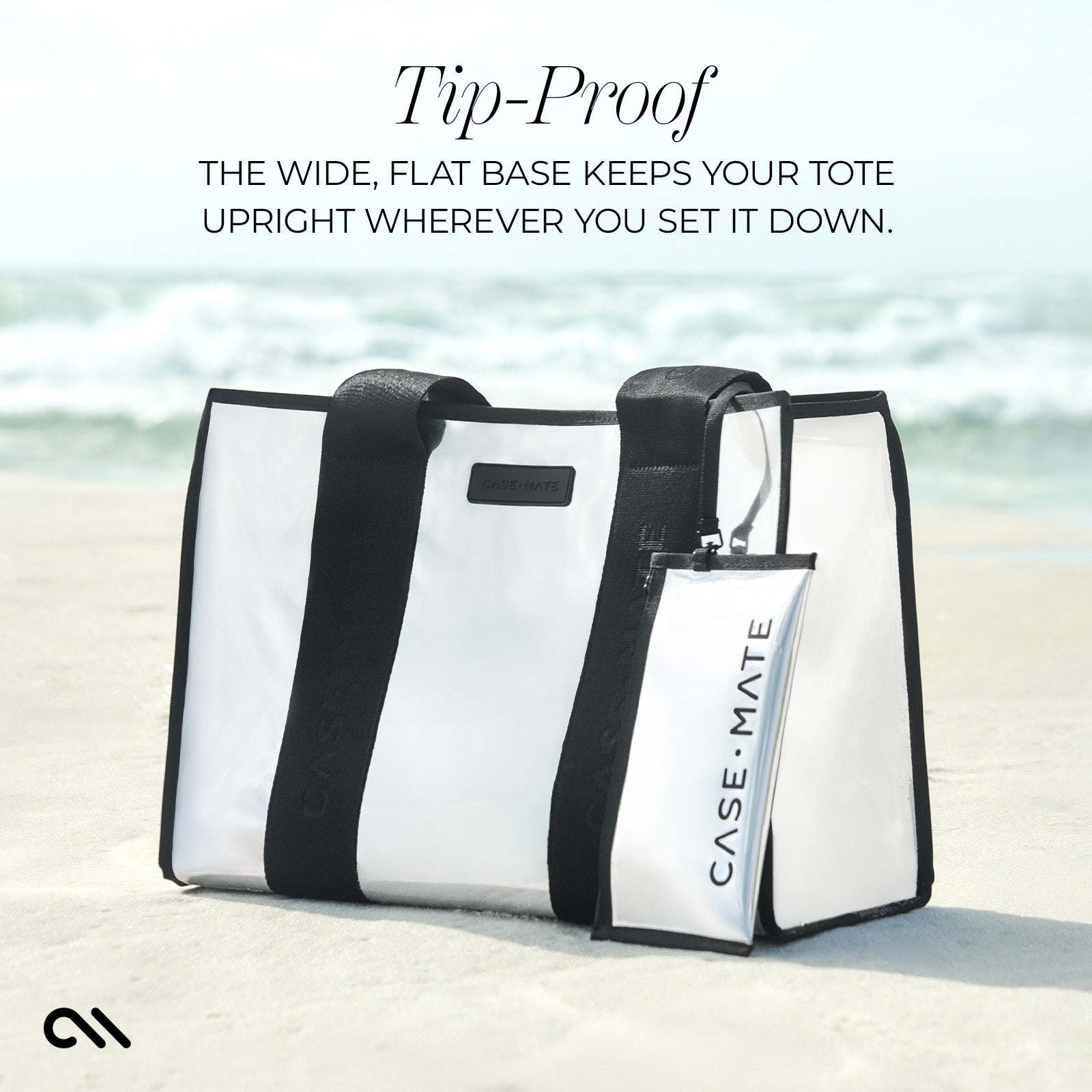 TIP-PROOF THE WIDE, FLAT BASE KEEPS YOUR TOTE UPRIGHT WHEREVER YOU SET IT DOWN.