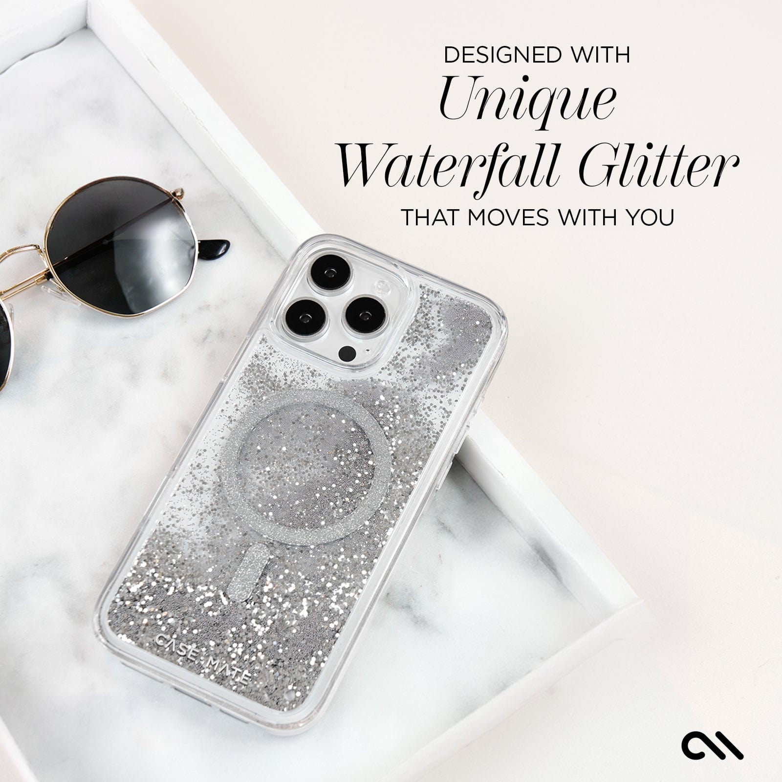 DESIGNED WITH UNIQUE WATERFALL GLITTER THAT MOVES WITH YOU