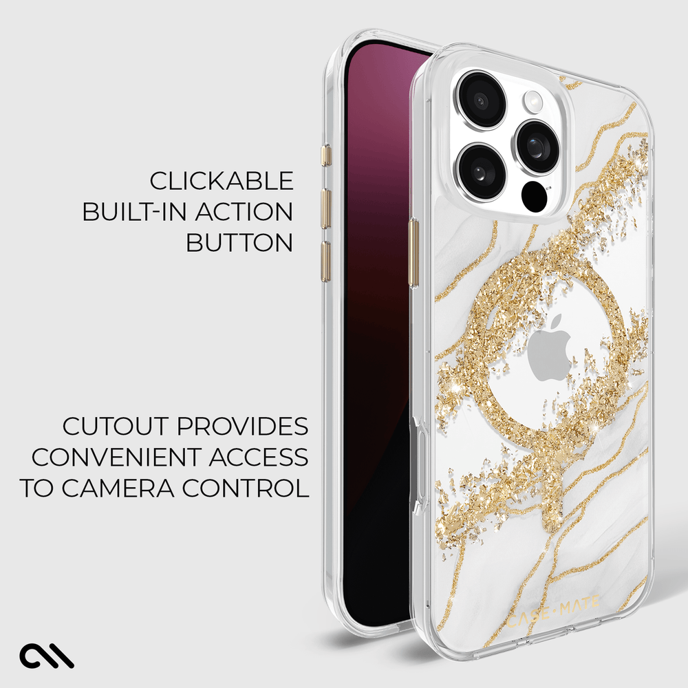 CLICKABLE BUILT IN ACTION BUTTON. CUTOUT PROVIDES CONVENIENT ACCESS TO CAMERA CONTROL