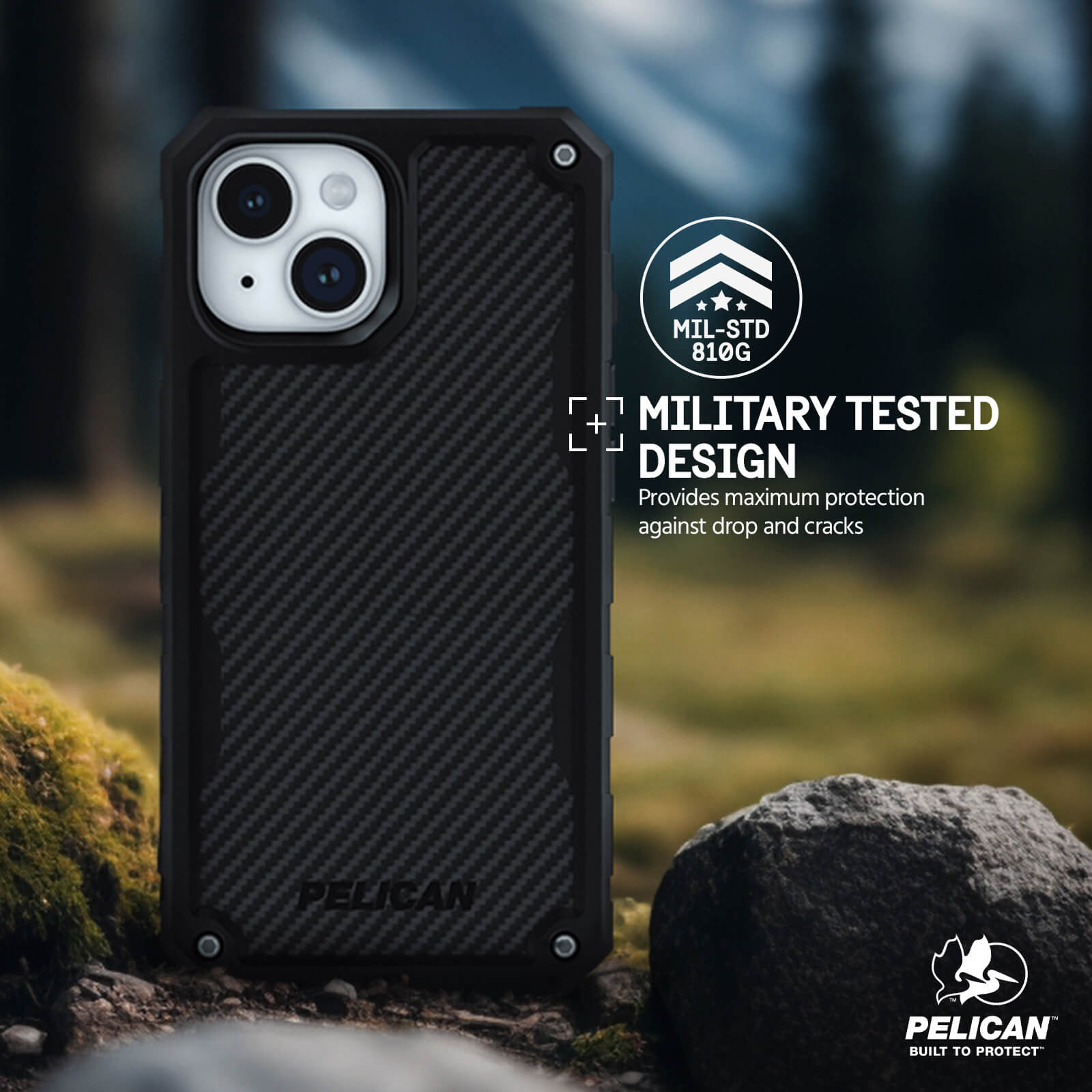 MILITARY TESTED DESIGN. PROVIDES MAXIMUM PROTECTION AGAINST DROP AND CRACKS.