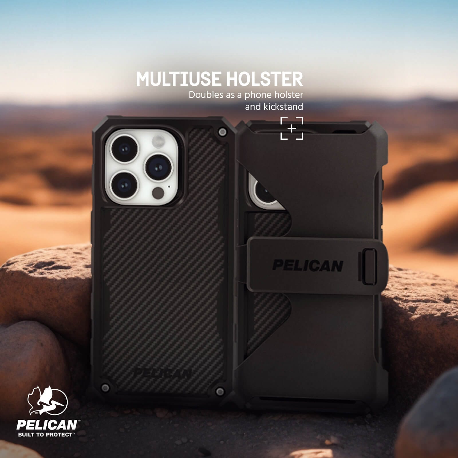 MULTI USE HOLSTER. DOUBLES AS A PHONE HOLSTER AND KICKSTAND