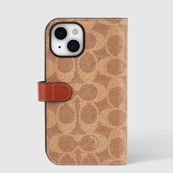 Coach Folio Signature Tan - iPhone 15