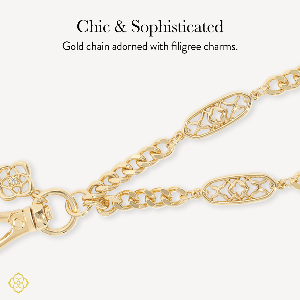 Chic & Sophisticated Gold chain adorned with filigree charms
#color_iconic filigree