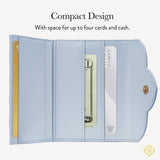 Compact light blue wallet with card slots and cash compartment on a white background #color_blue filigree