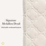 Textured wallet with 'Signature Medallion Detail' and 'trellis-embossed texture' 

#color_Ivory Filigree