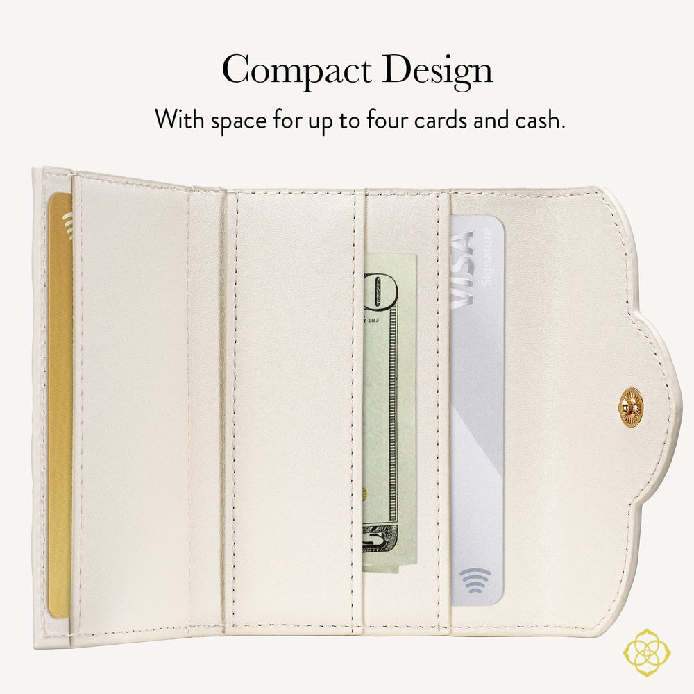 Compact white wallet with card slots on a light gray background #color_Ivory Filigree