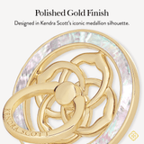 Gold ring with a polished finish, featuring Kendra Scott's iconic medallion silhouette on a white background. #color_mother of pearl