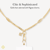 Chic & Sophisticated Gold chain adorned with filigree charms
#color_gold filigree
