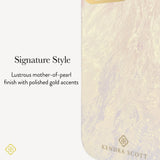 Signature Style, Lustrous mother-of-pearl finish with polished gold accents.
