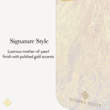 Signature Style, Lustrous mother-of-pearl finish with polished gold accents.