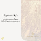 Signature Style, Lustrous mother-of-pearl finish with polished gold accents.