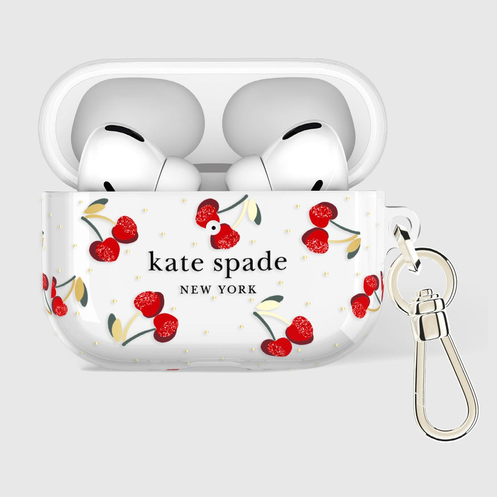 AirPods Pro 3 Kate Spade Protective - Cherry Dot with Gold Ring Clip
