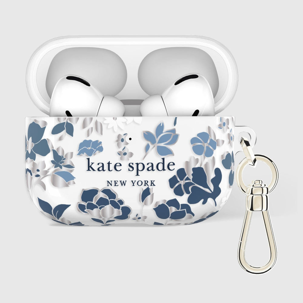 AirPods Pro 3 Kate Spade Protective - Flowerbed Blue with Silver Ring Clip
