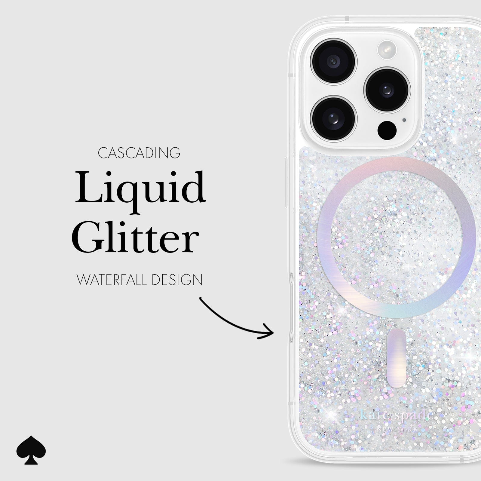kate spade☆Liquid Glitter Iridescent キラキラ iPhone 16対応 kate spade new york Liquid Glitter Opal Iridescent MagSafe