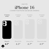 Black iPhone 16 case with white camera cutout and scattered flower design, MagSafe compatible.