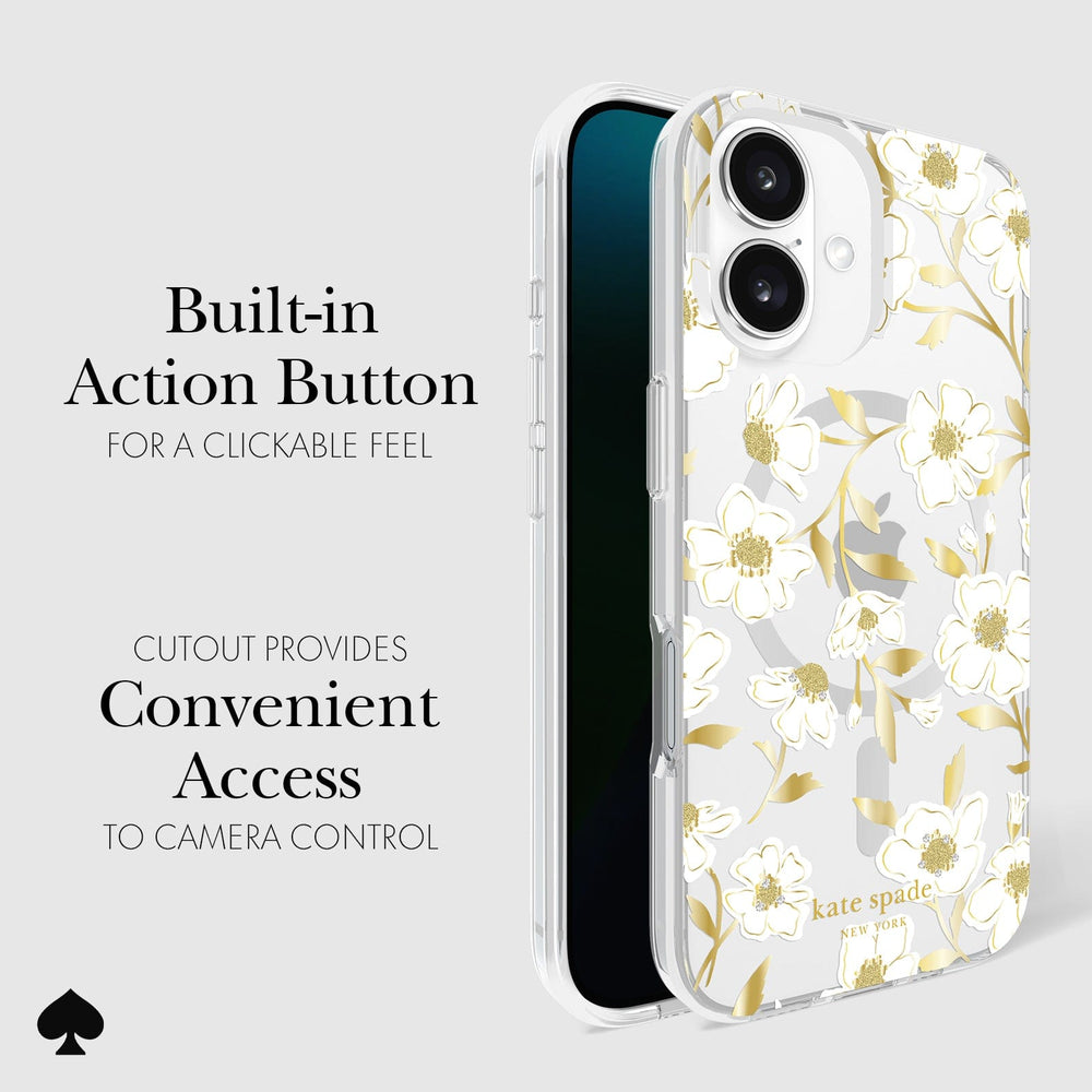 CLICKABLE BUILT-IN ACTION BUTTON. CUTOUT PROVIDES CONVENIENT ACCESS TO CAMERA CONTROL
