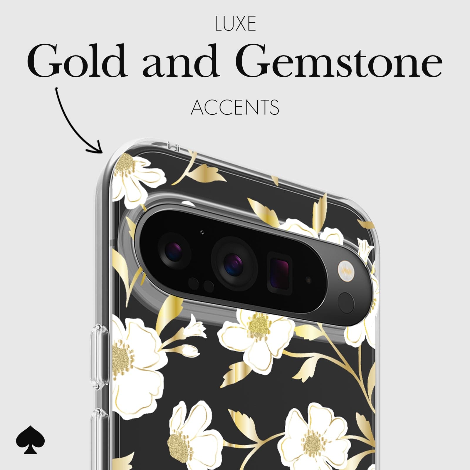 Luxe gold and gemstone accents