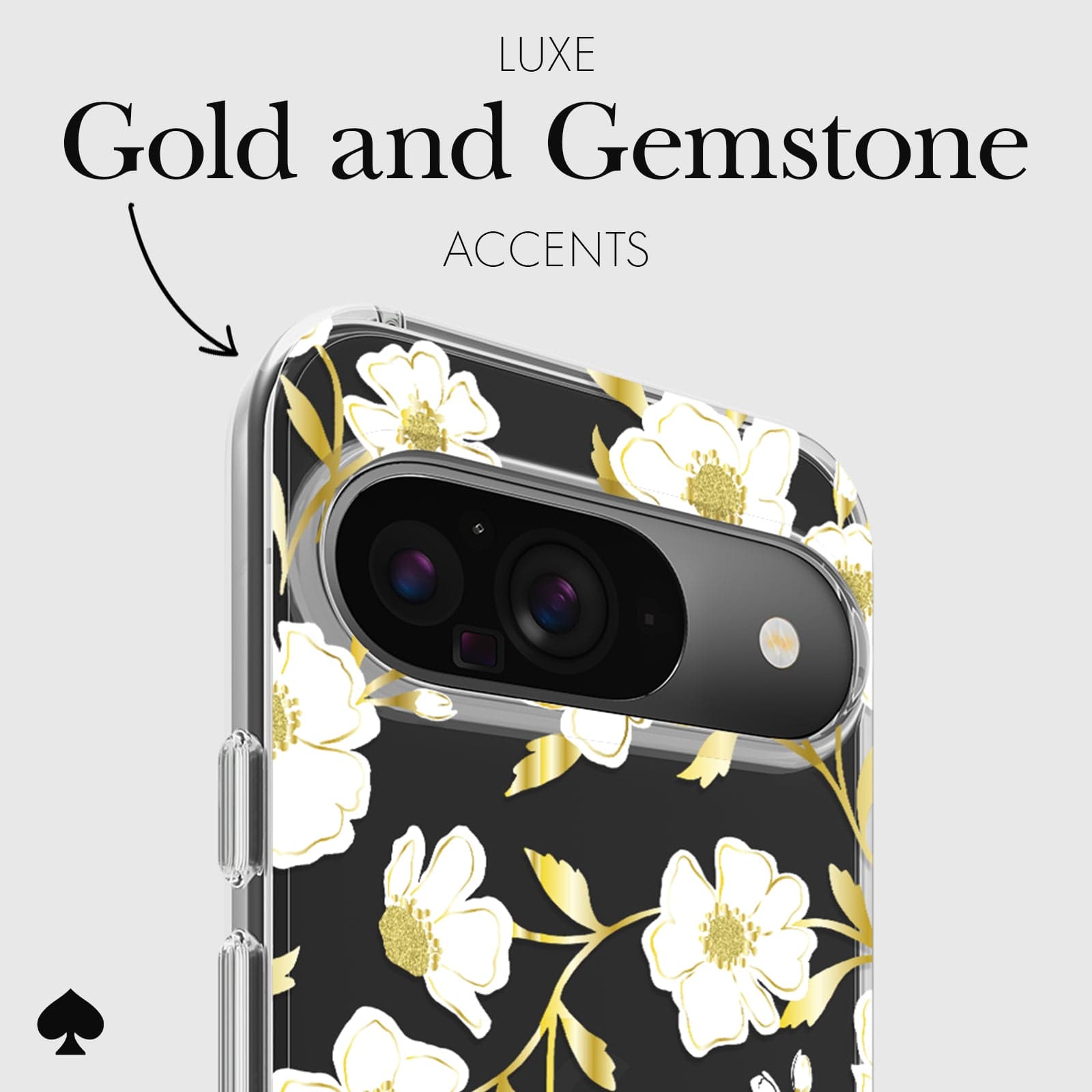 Luxe gold and gemstone accents