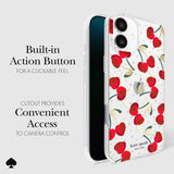 CLICKABLE BUILT-IN ACTION BUTTON. CUTOUT PROVIDES CONVENIENT ACCESS TO CAMERA CONTROL