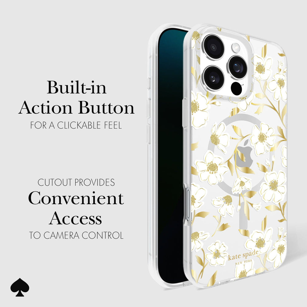 BUILT IN ACTION BUTTON FOR A CLICKABLE FEEL. CUTOUT PROVIDES CONVENIENT ACCESS TO CAMERA CONTROL