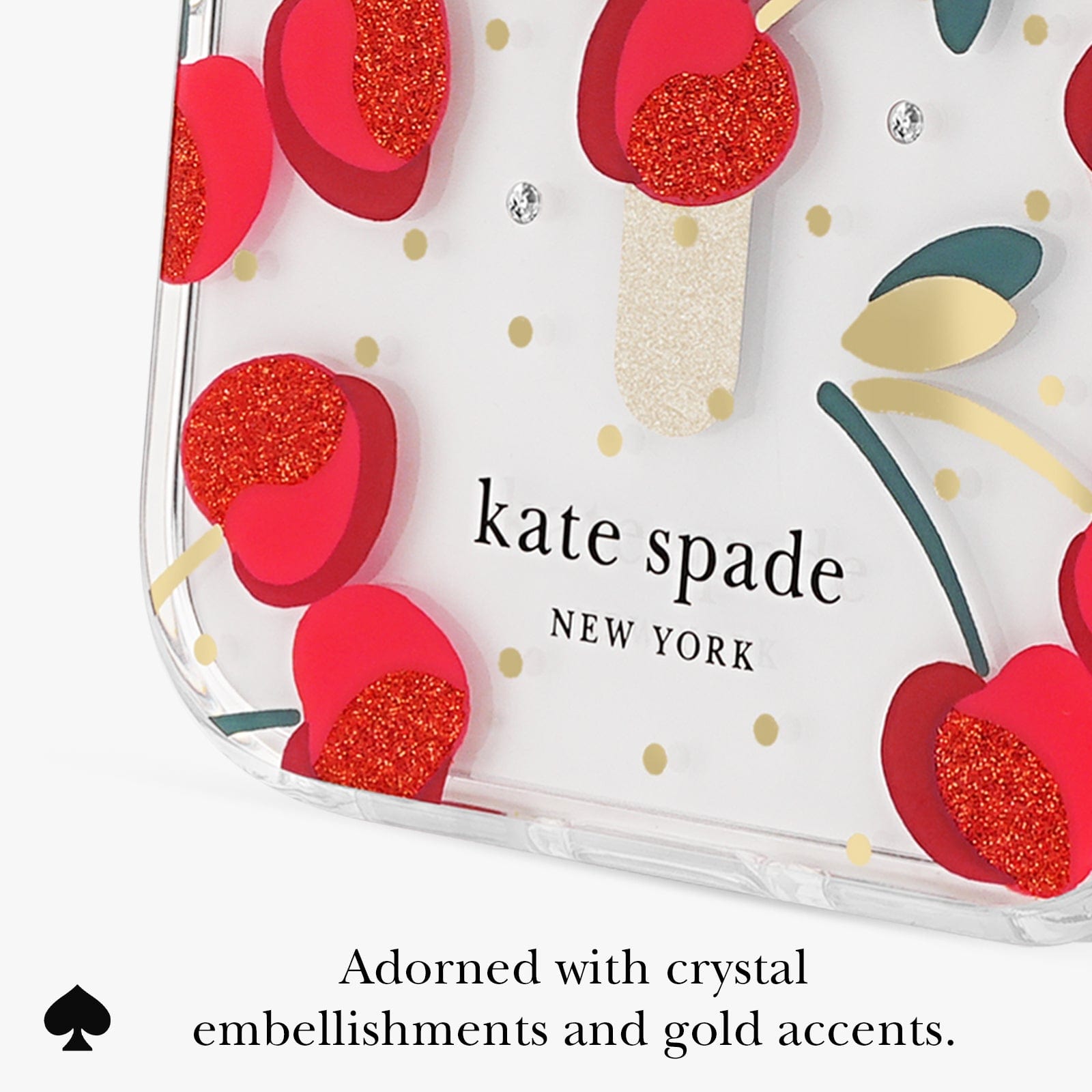 Adorned with crystal embellishments and gold accents.