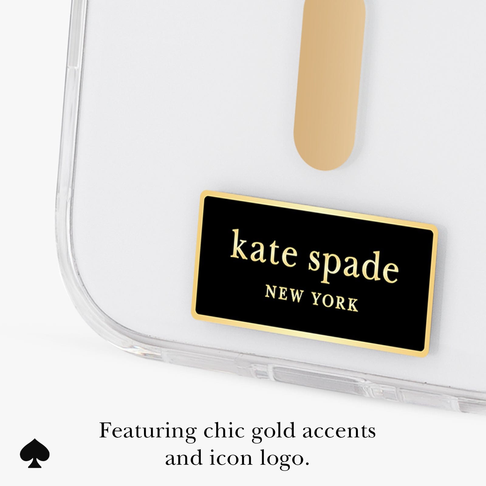 Featuring chic gold accents and icon logo.