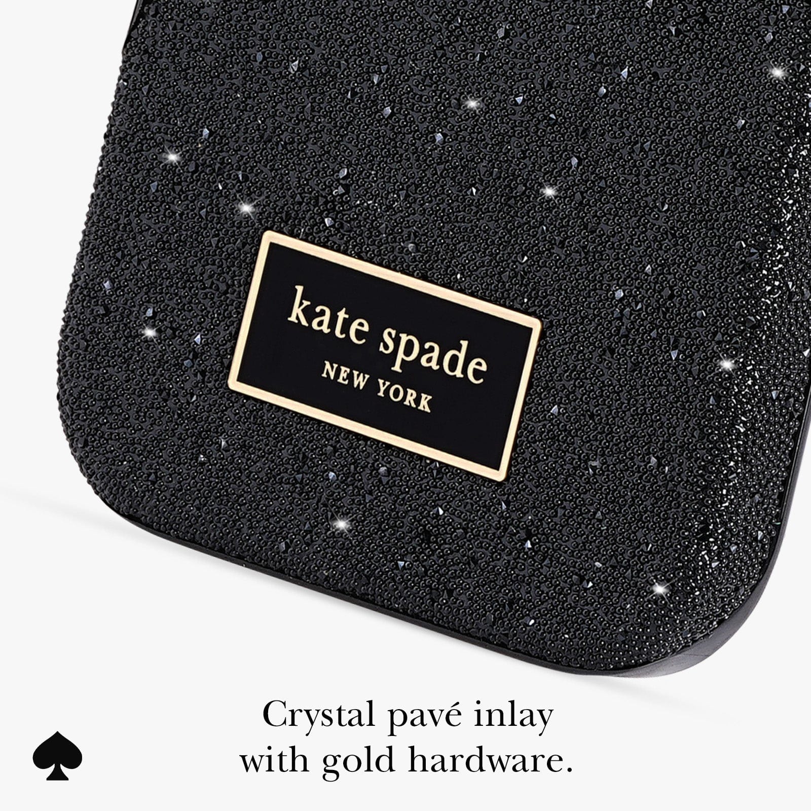 Crystal pave inlay with gold hardware.