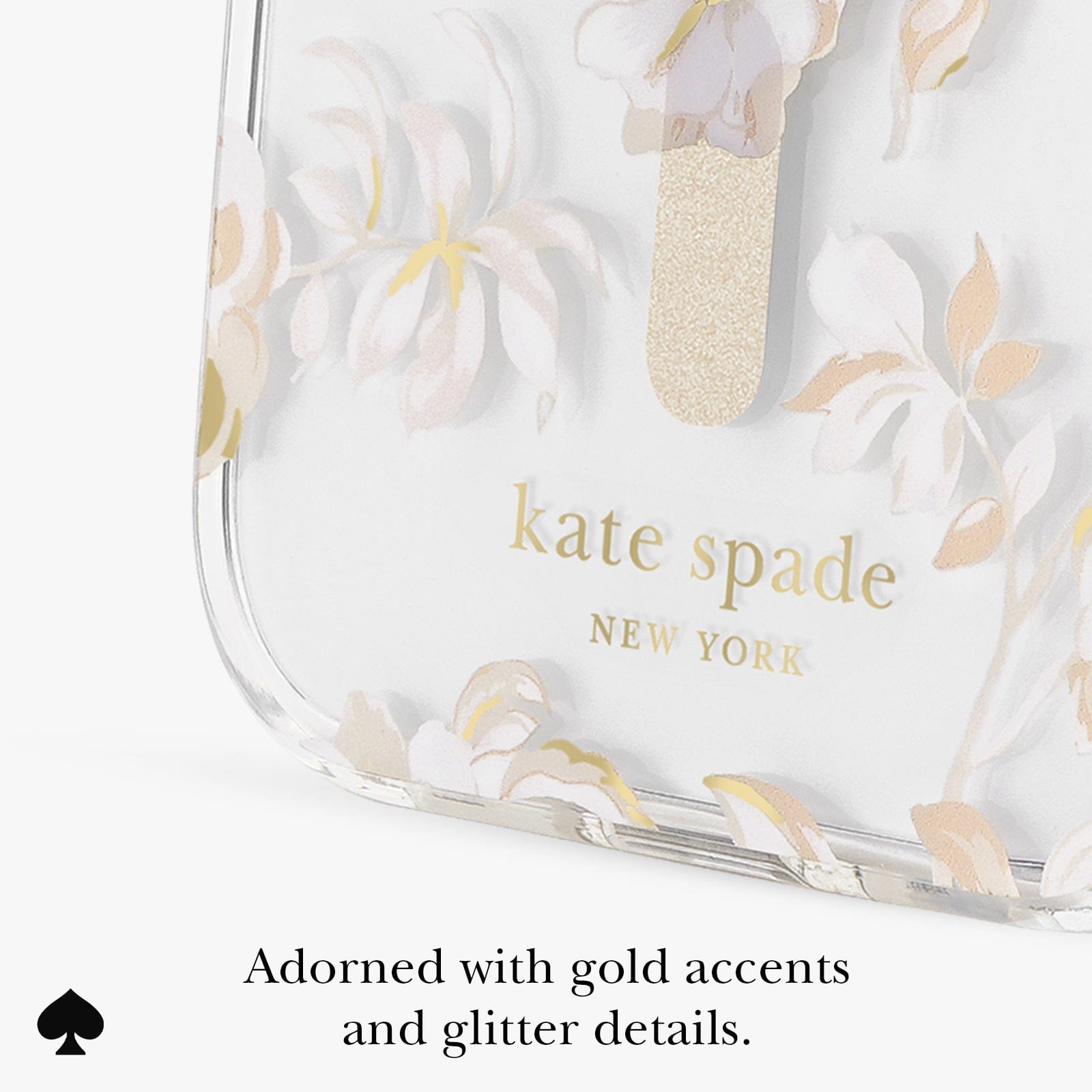 Adorned with gold accents and glitter details