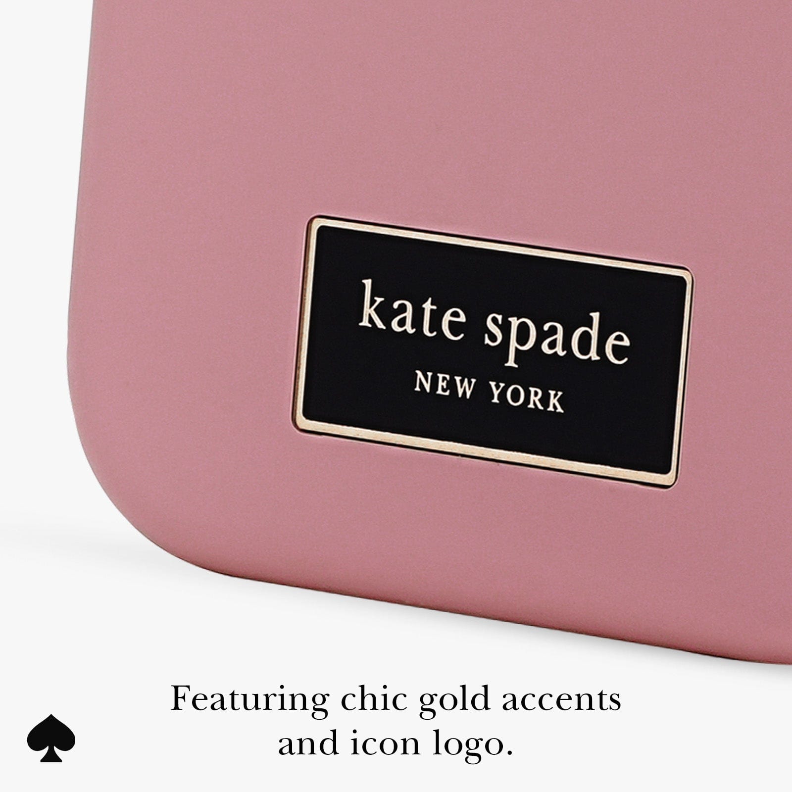 Featuring chic gold accents and icon logo