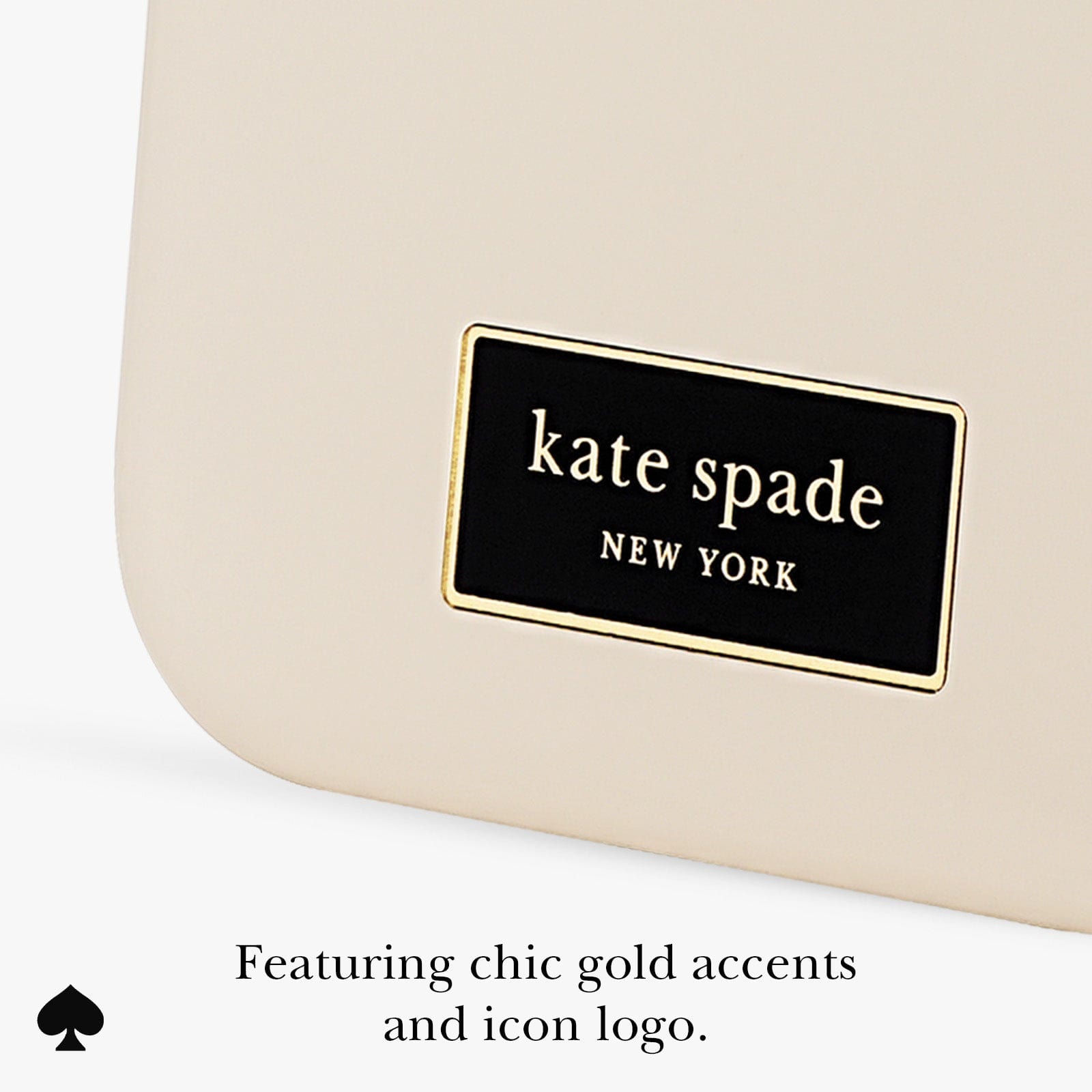 Featuring chic gold accents and icon logo