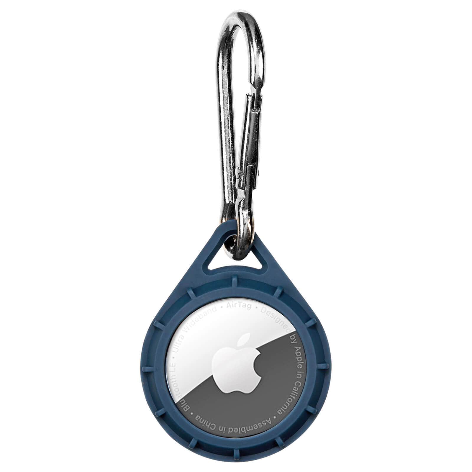 AirTag protective holder with silver carabiner. color::Navy