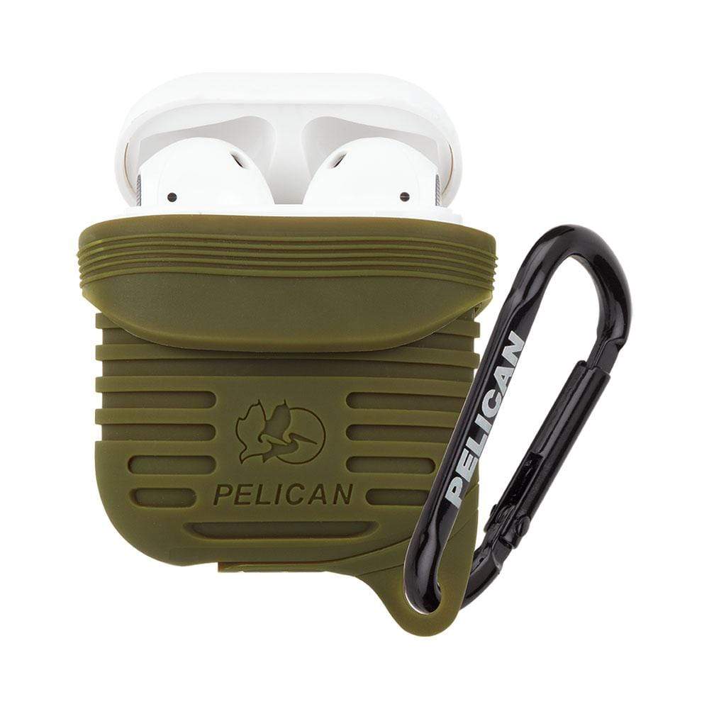 Pelican Protector AirPods case with top opened. color::Olive Green