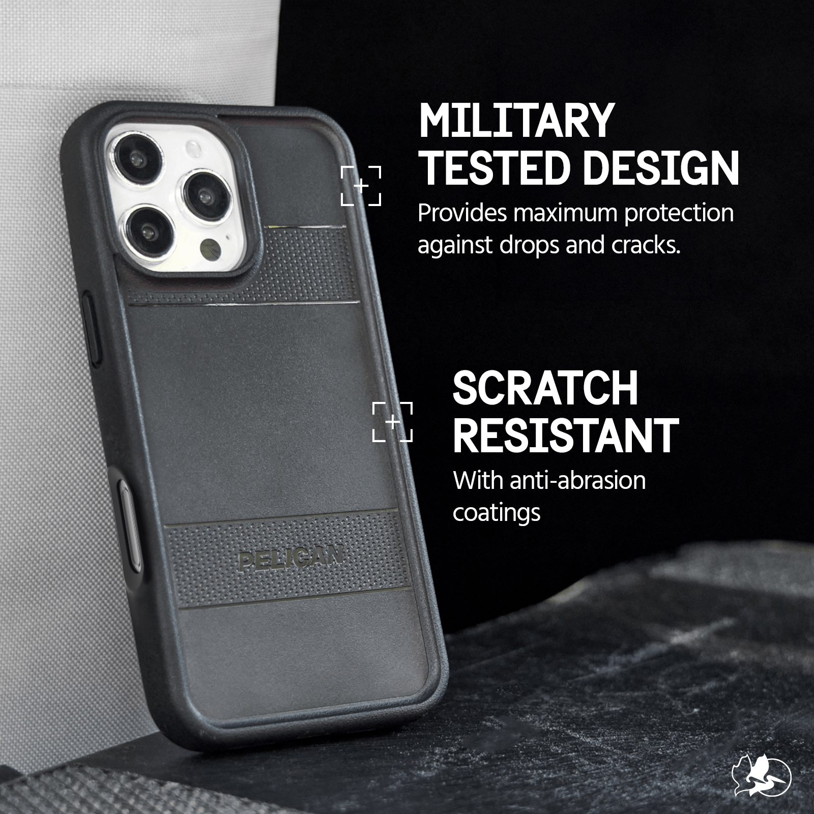 MILITARY TESTED DESIGN. PROVIDES A MAXIMUM PROTECTION AGAINST DROPS AND CRACKS. SCRATCH RESISTANT WITH ANTI ABRASION COATINGS.