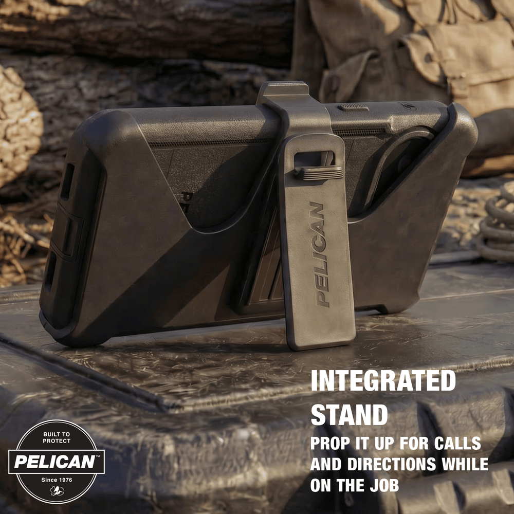 Integrated Stand. Prop it up for calls and directions while on the job
