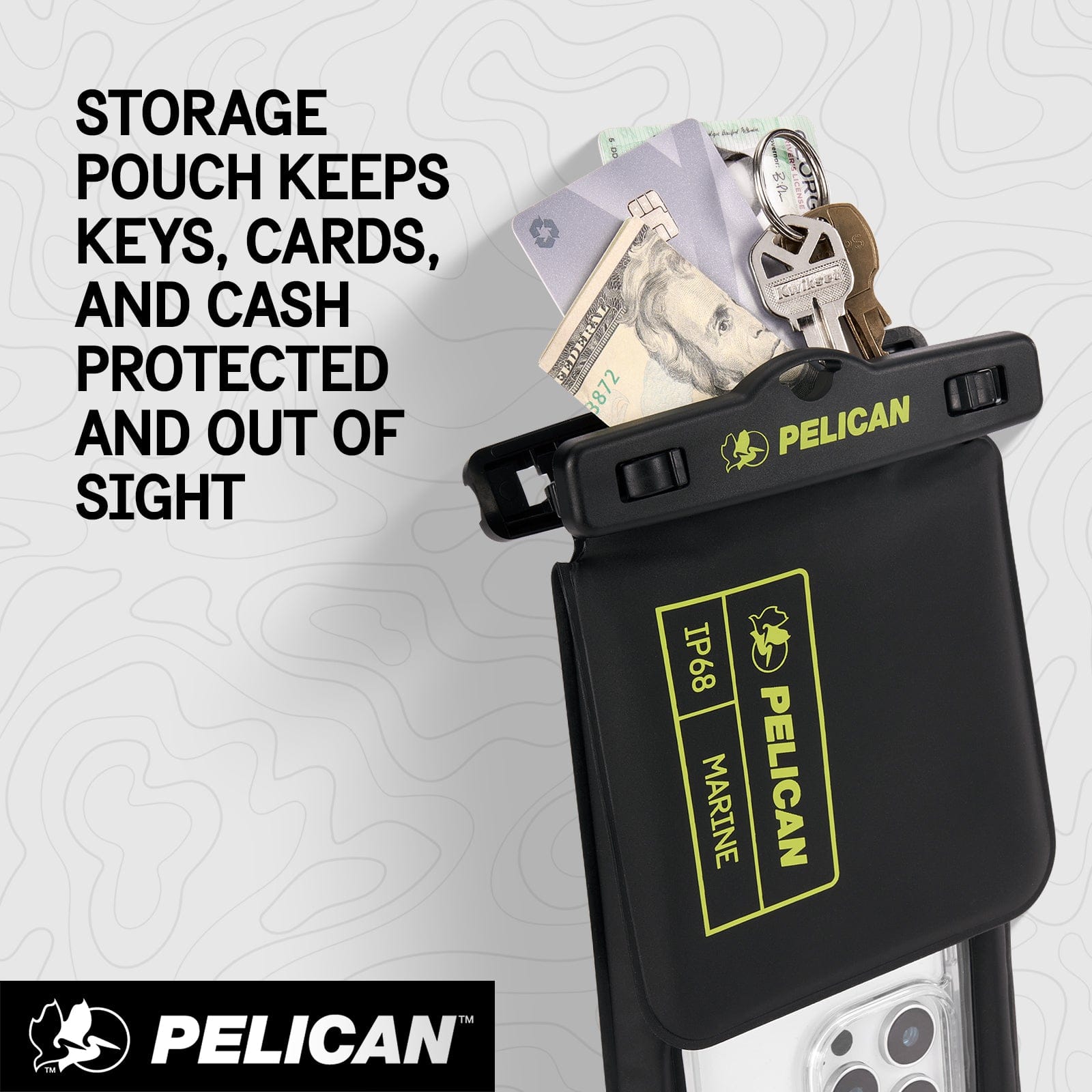 STORAGE POUCH KEEPS KEYS, CARDS, AND CASH PROTECTED AND OUT OF SIGHT