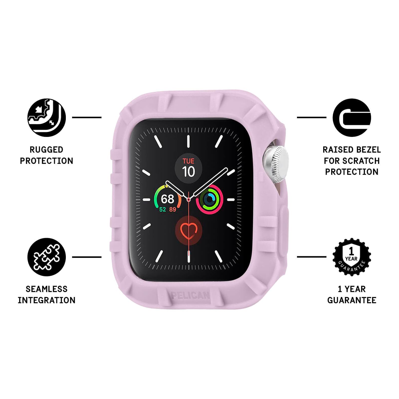 Features Rugged Protection, Seamless Integration, Raised Bezel for Scratch Protection, 1 year guarantee. color::Mauve